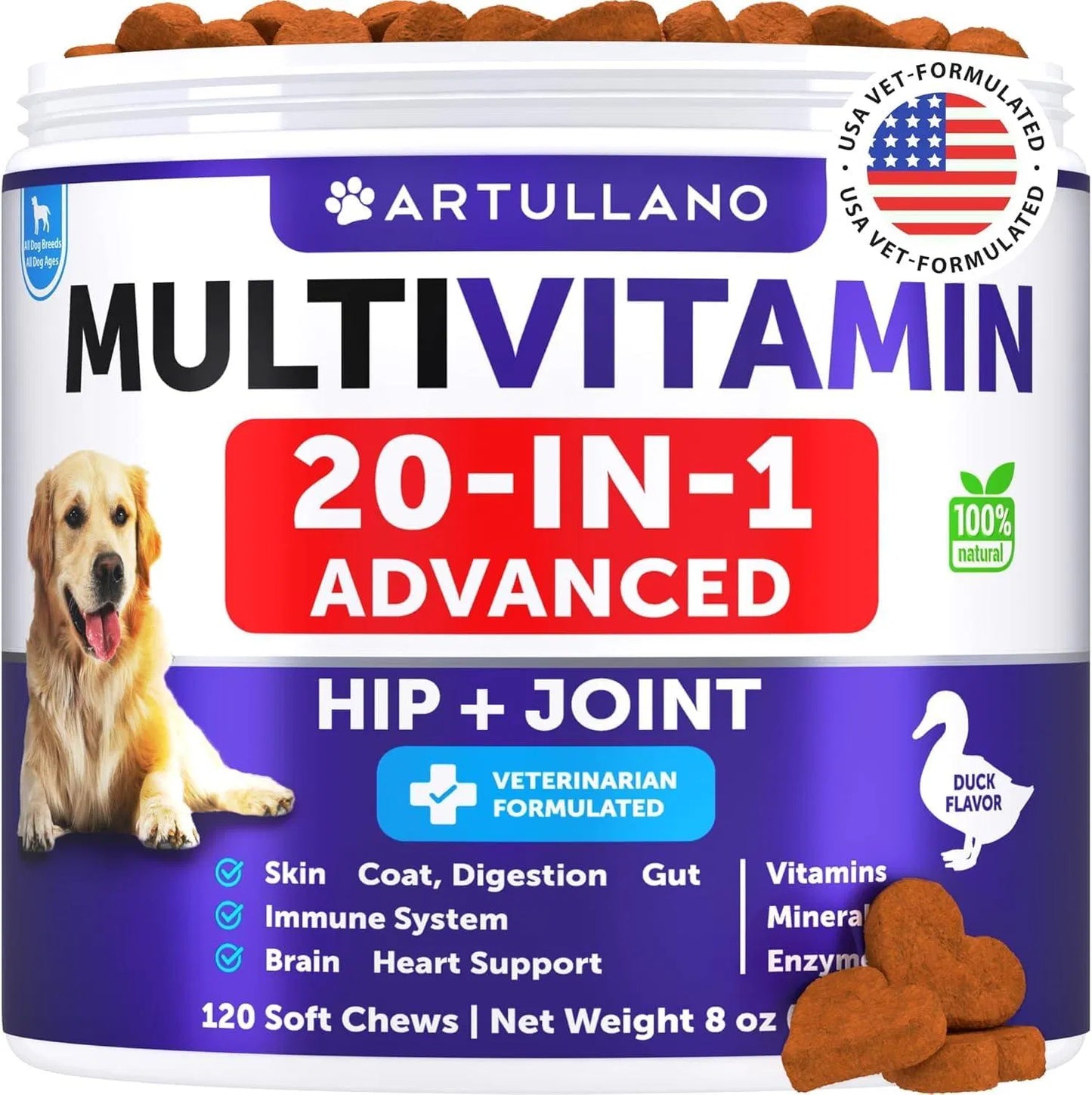 20-in-1 Dog Multivitamin Chews – Joint, Immunity & Health Support for Puppies & Seniors (120 Chews)