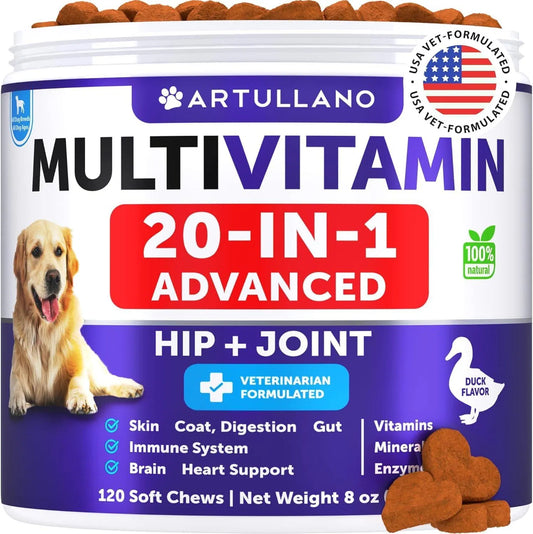 20-in-1 Dog Multivitamin Chews – Joint, Immunity & Health Support for Puppies & Seniors (120 Chews)