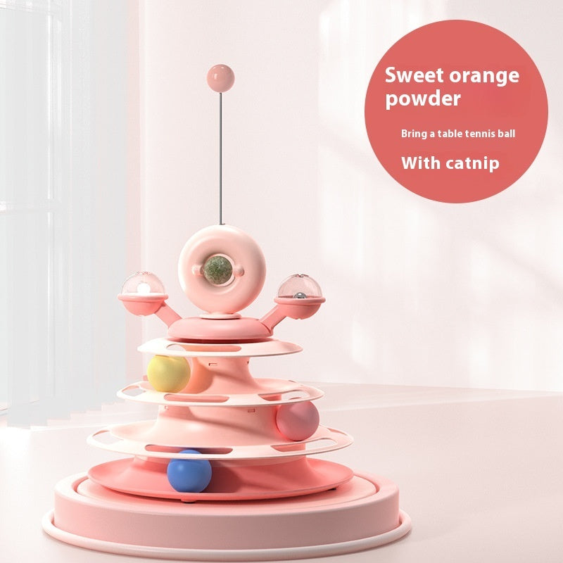 4-Level Cat Tower with Interactive Turntable & Roller Balls – Pet Puzzle Toy for Training & Fun