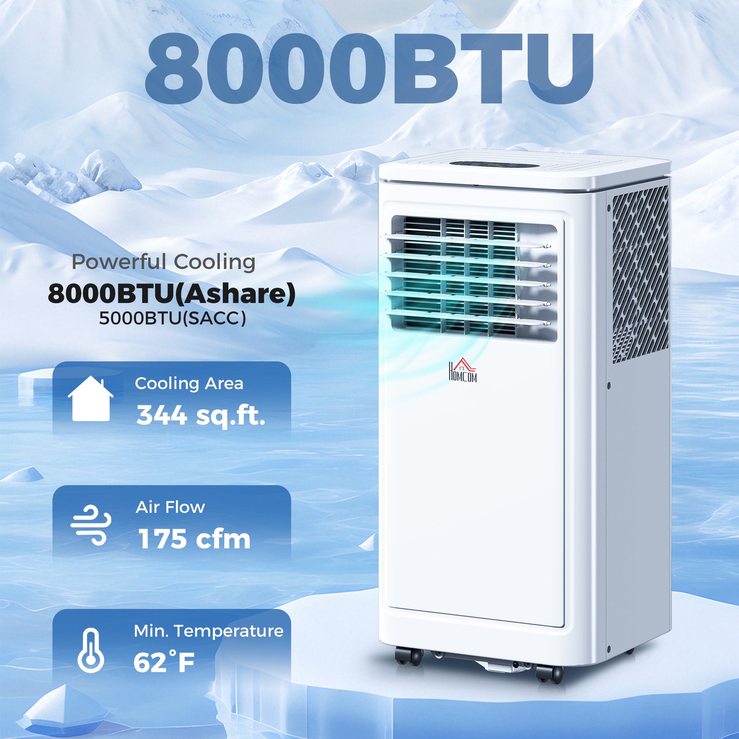 8,000 BTU Portable AC Unit Compact Movable Evaporative Cooler