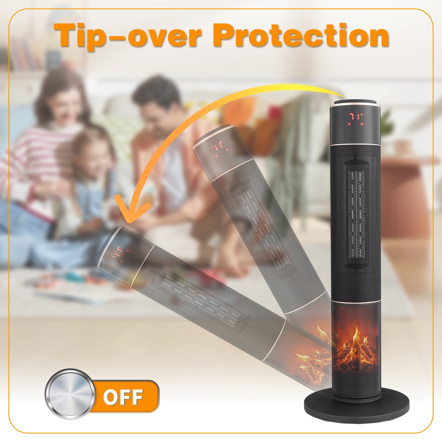 33-Inch Tower Space Heater 1500W 3D Flame Oscillating Portable