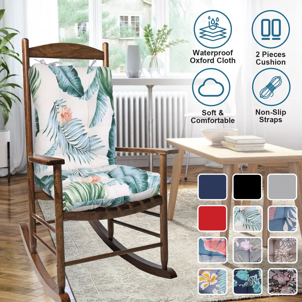 Waterproof Rocking Chair Cushion Set – Upper & Lower Back Seat Pads with Non-Slip Ties