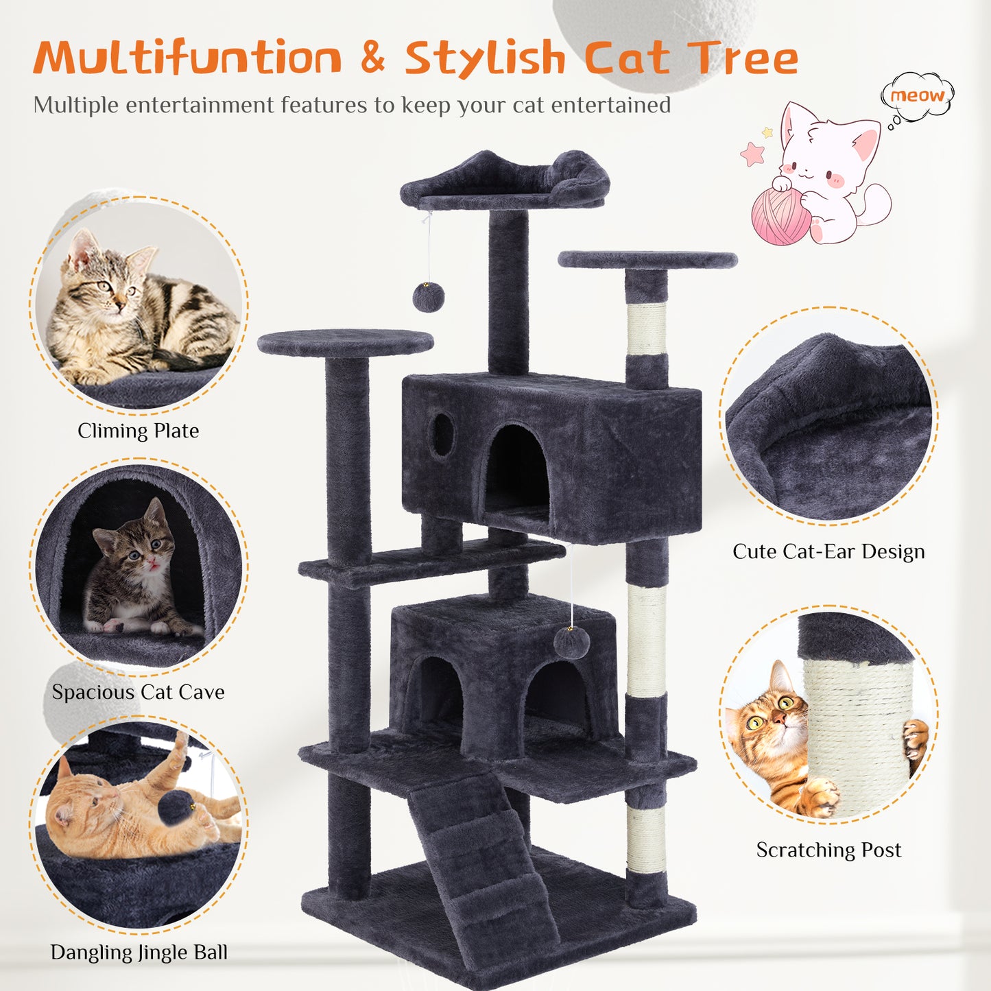 Multi-Functional Cat Tree – Climbing Tower with Scratching Posts & Play Areas
