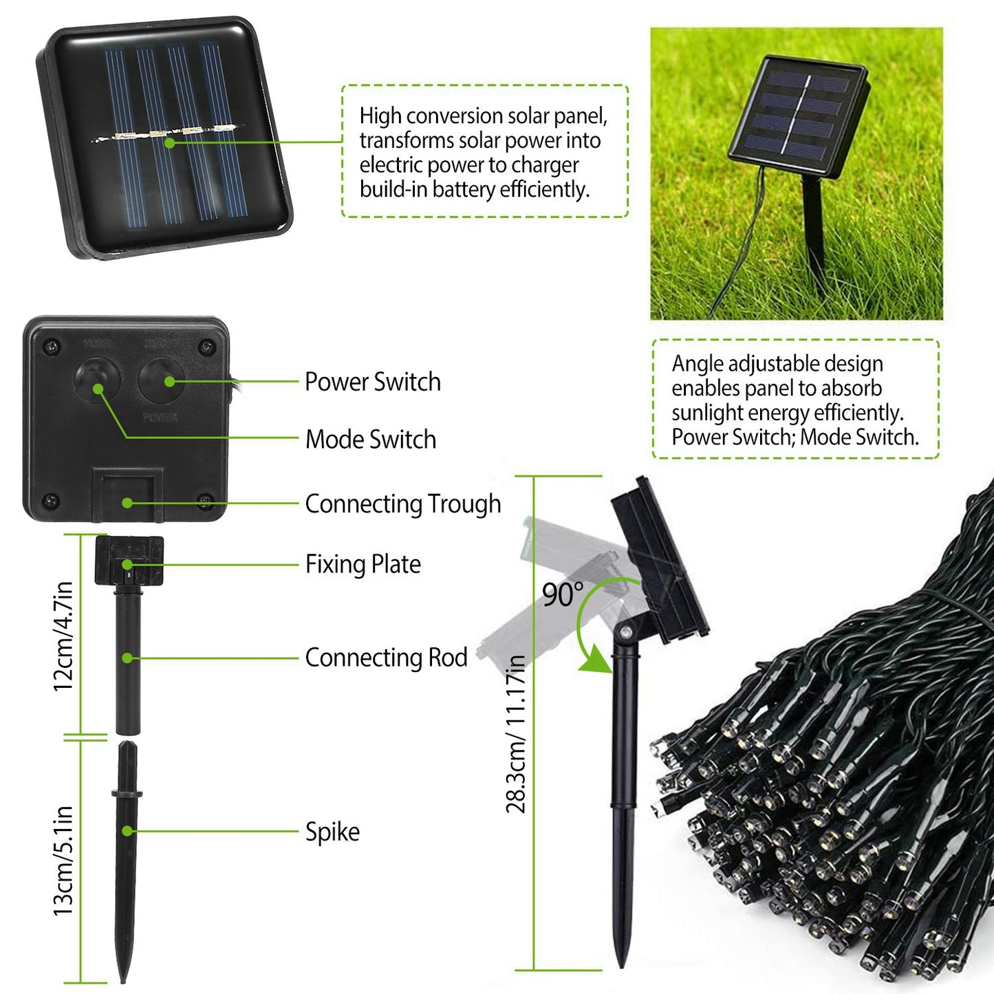 12M Solar LED String Lights With 8 Modes Waterproof Fairy Lights