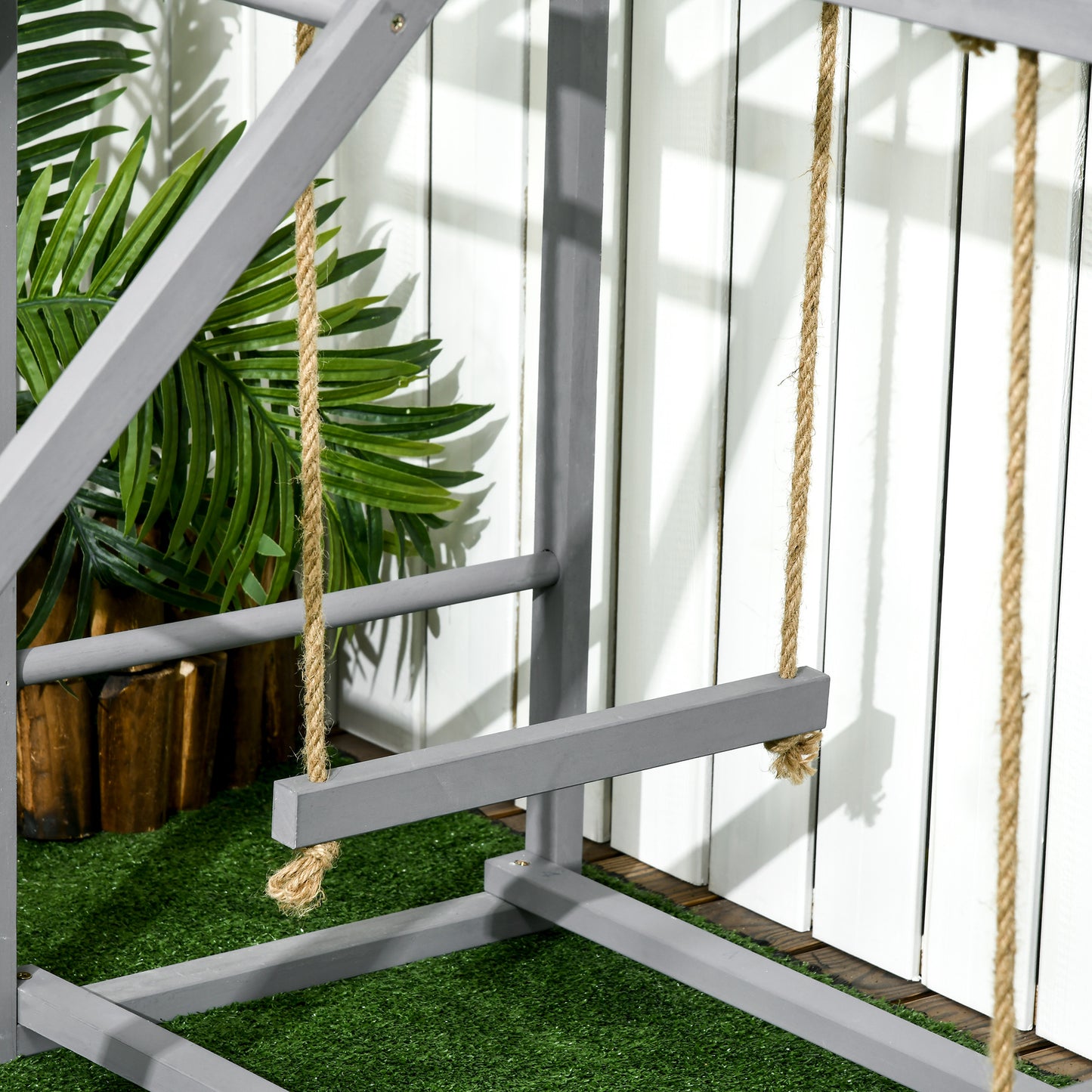 "Wooden Chicken Activity Playset – Swing Set, Perches & Hen Ladder for 3-4 Birds – Grey Coop Accessory"