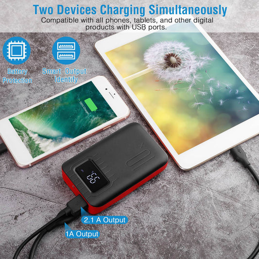 1W Portable Power Bank with Dual USB, LCD Display, Flashlight & Multi-Input Charging