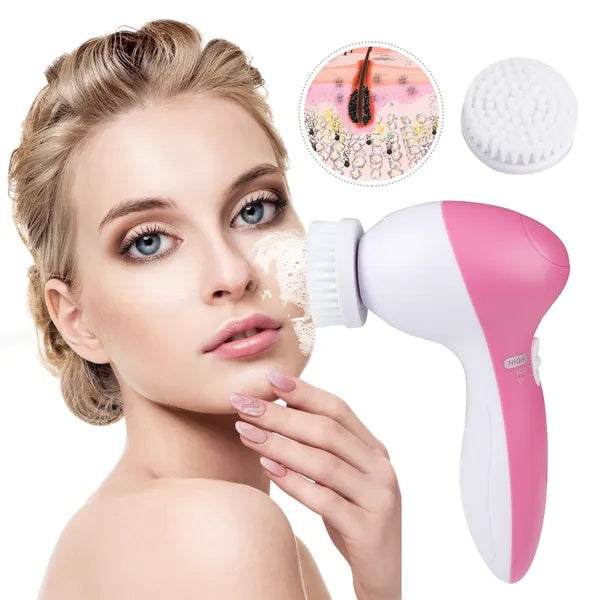 Waterproof Facial Cleansing Spin Brush with 5 Interchangeable Heads – Deep Pore Face Scrubber for Women