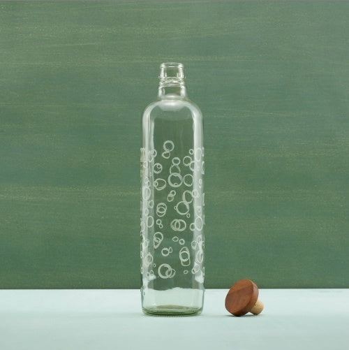 Bubbles Glass Water Bottle with Wooden Stopper – Stylish Reusable Drink Bottle