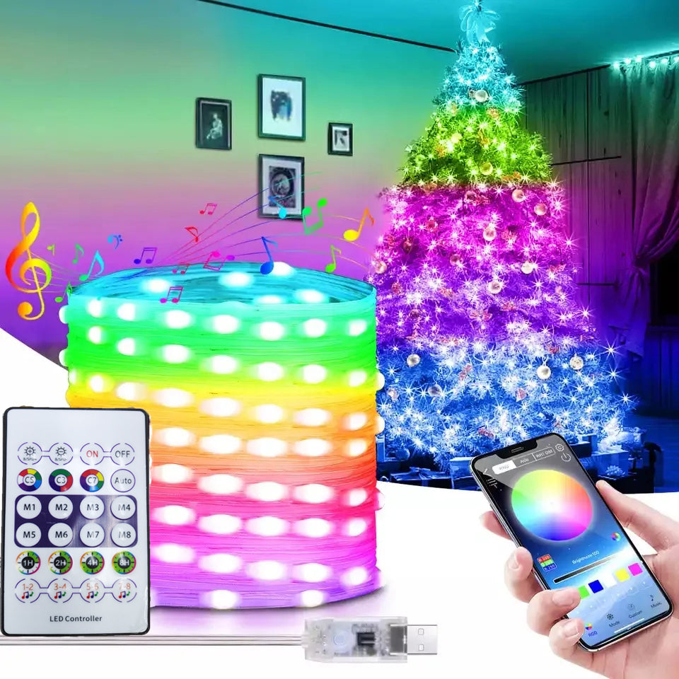 RGB LED Rope Lights Outdoor 200 LEDs With Remote Control
