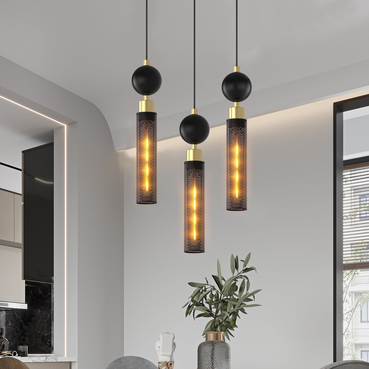Modern Black Wrought Iron Pendant Light Adjustable Kitchen Island Chandelier
