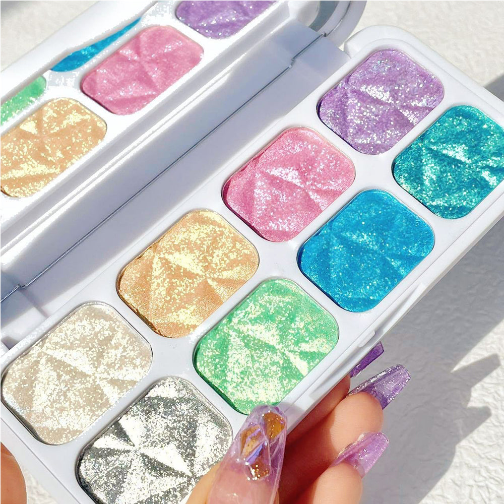8-Color Macaron Chameleon Eyeshadow Palette – Multichrome Holographic Shimmer & Glitter Highlighter for Eyes, Face & Cheeks