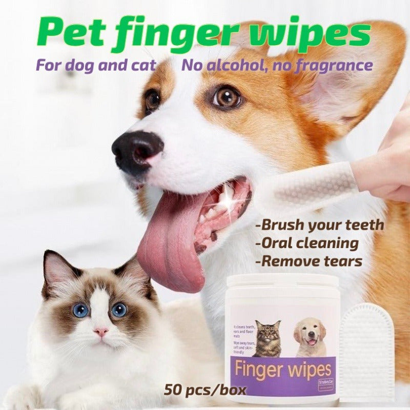 3-in-1 Pet Finger Wipes for Dogs & Cats – Dental Care, Breath Freshener & Eye/Ear Cleaning | Soft Finger Wipes, Pack of 50