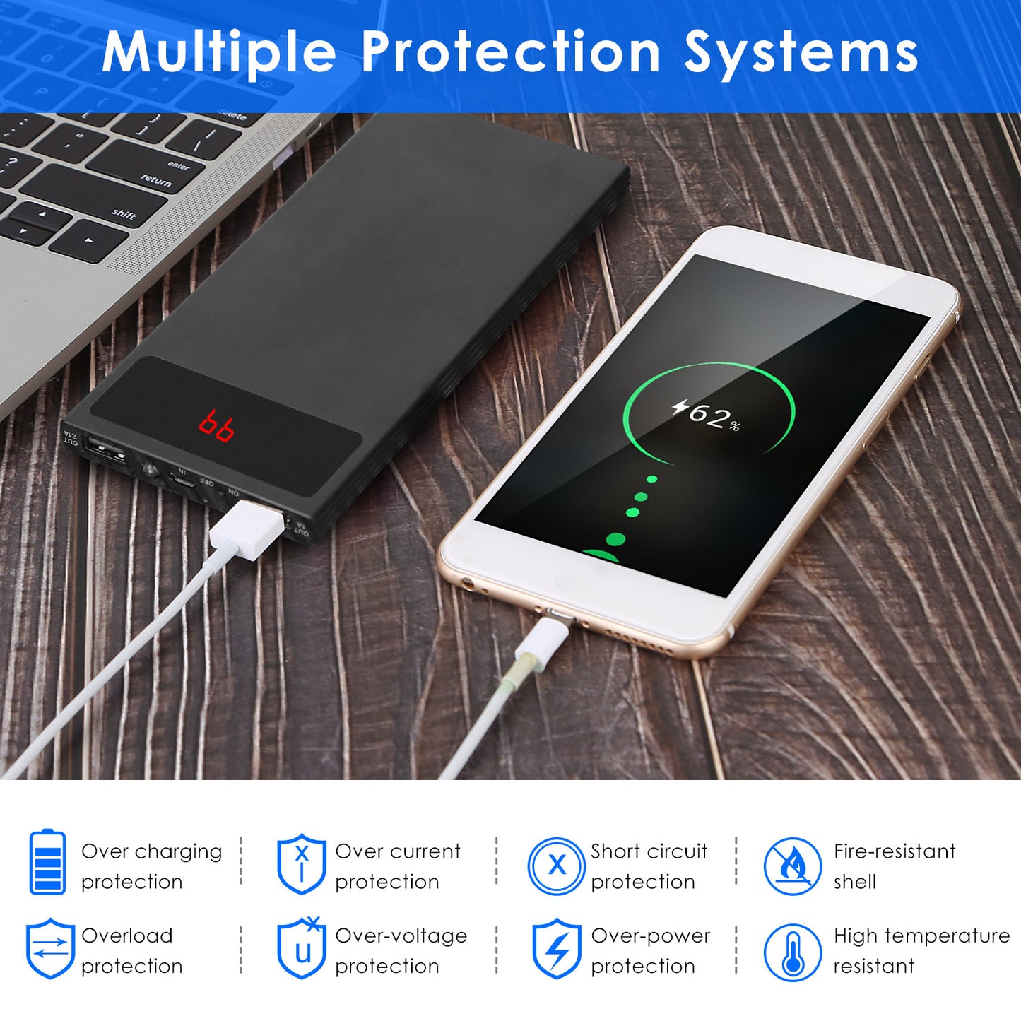 20000mAh Ultra-Thin Power Bank With Dual USB, Flashlight & Battery Display