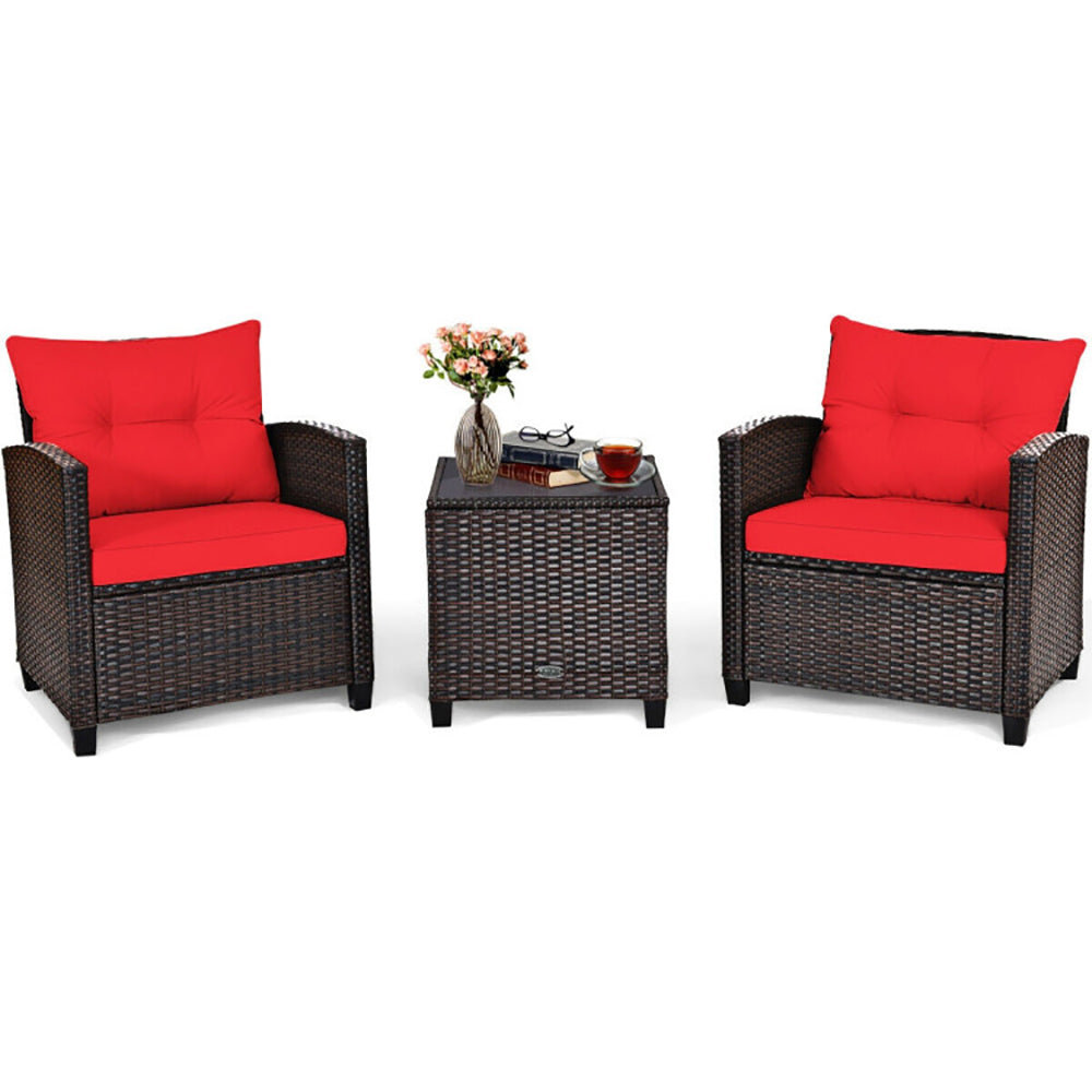 3-Piece Rattan Patio Furniture Set – Outdoor Seating with Washable Cushions