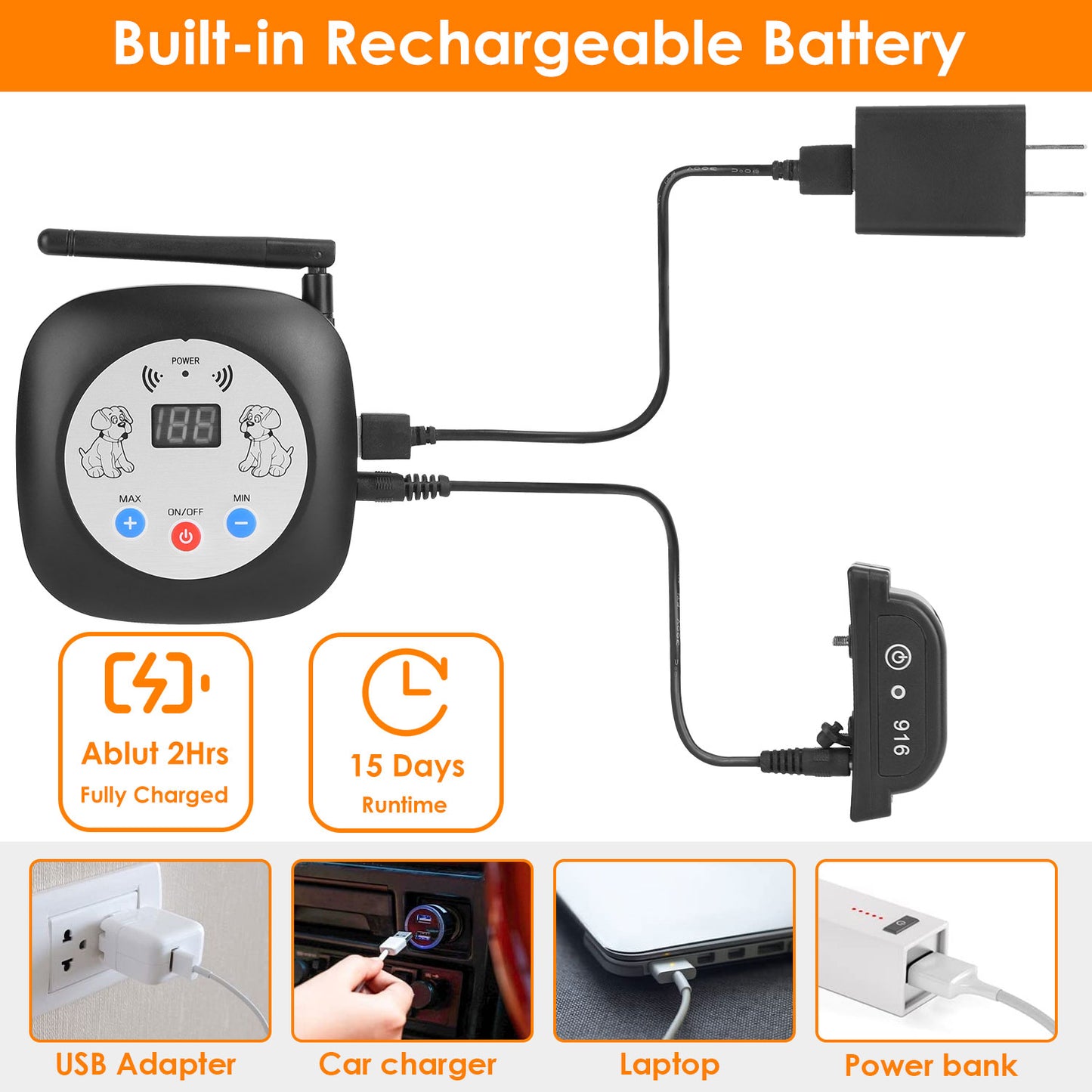 Wireless GPS Dog Fence System 328FT, Rechargeable Collar with Beep & Vibration for All Dog Sizes