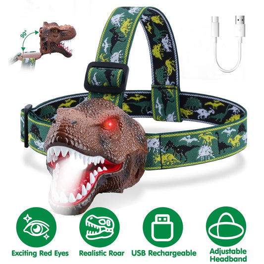 Dinosaur Kids Headlamp Flashlight with Roar Sound 4 Modes