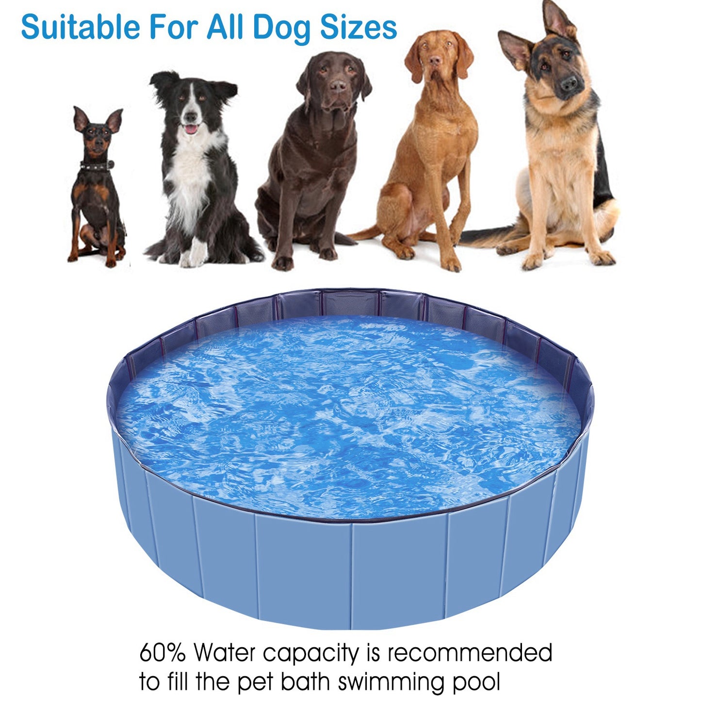 Foldable Pet Swimming Pool – 63"x63"x11.8" PVC Dog & Cat Bathing Tub, Outdoor/Indoor Play Pool