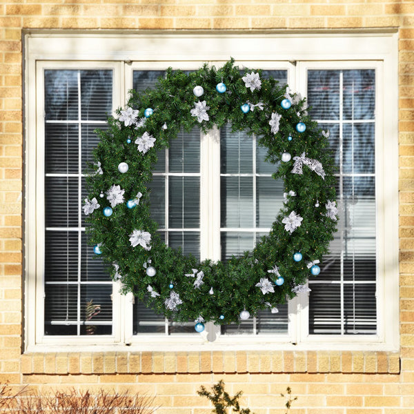 60in Pre-Lit Christmas Wreath – Artificial Xmas Wreath with 220 LED Lights & DIY Ornaments