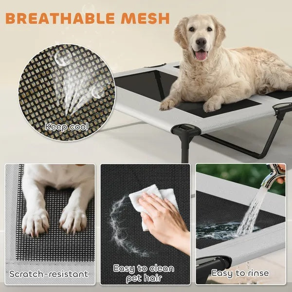 Outdoor Elevated Dog Bed with Canopy – Portable Raised Pet Cot with Cooling Pad