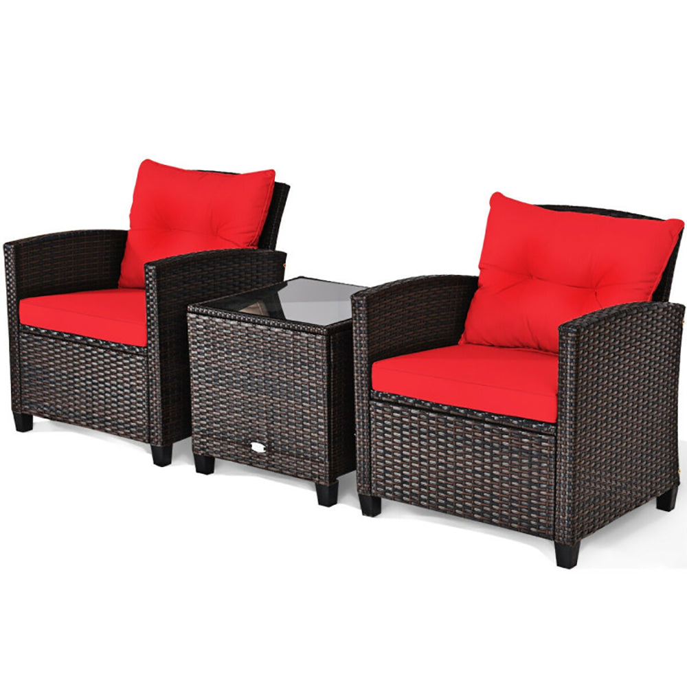 3-Piece Rattan Patio Furniture Set – Outdoor Seating with Washable Cushions