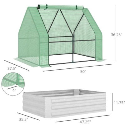 Outsunny Raised Garden Bed with Mini Greenhouse Cover, Galvanized Metal Planter Box with Roll-Up Windows, Green, 50" x 37.5"