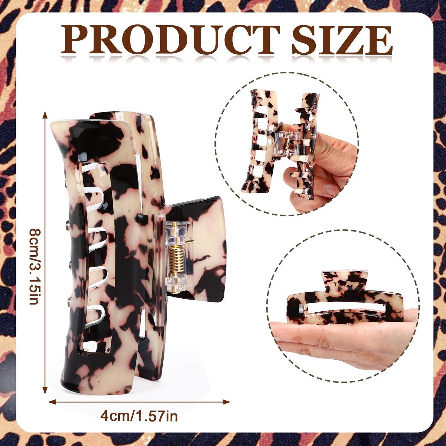 4Pcs Tortoise Acetate Hair Claw Clips – Strong Hold Barrettes for Women