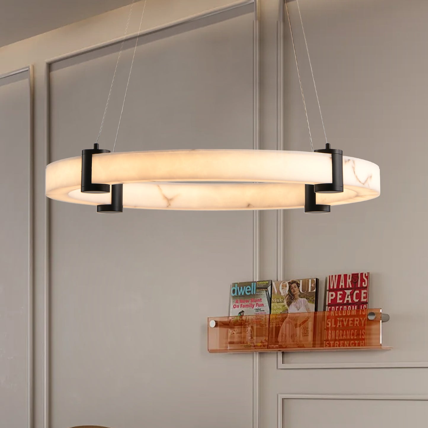 Modern LED Ring Pendant Light 24-Inch Marble Finish Chandelier