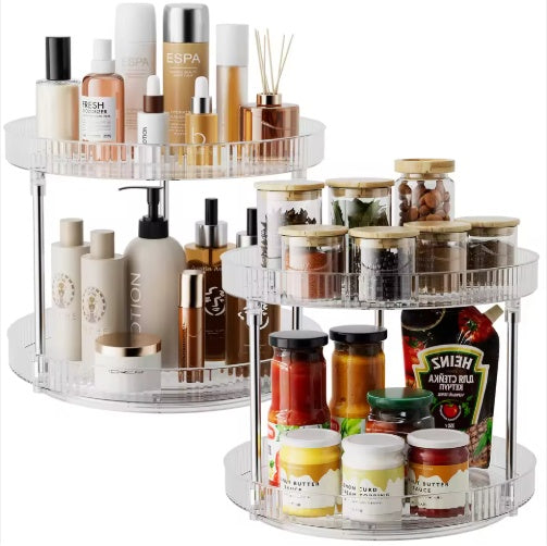 2-Pack Double-Layer Rotating Spice Rack – Spinning Organizer for Kitchen Counter