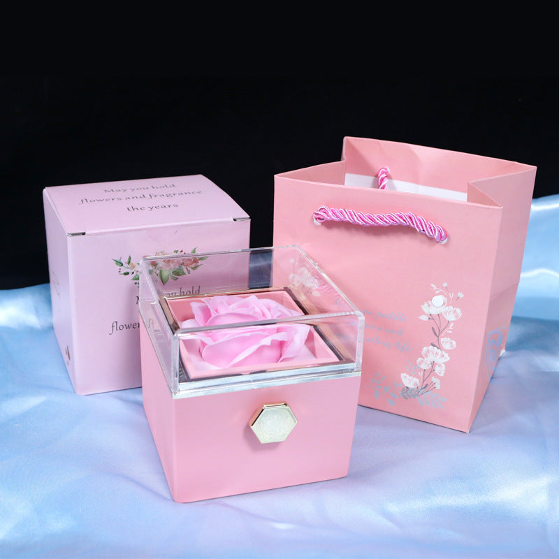 Rotating Soap Flower Rose Gift Box – Creative Jewelry & Valentine’s Day Gift for Women
