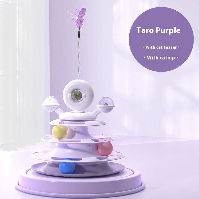 4-Level Cat Tower with Interactive Turntable & Roller Balls – Pet Puzzle Toy for Training & Fun