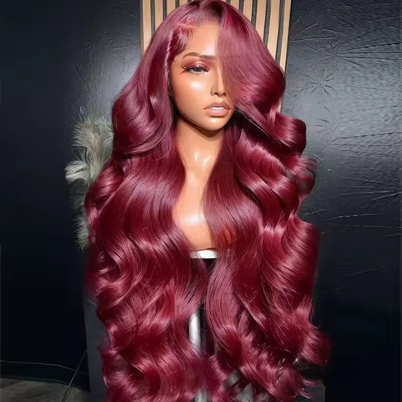 13x6 HD Burgundy Lace Front Wig – 100% Indian Human Hair, Cuticle Aligned, Pre-Plucked