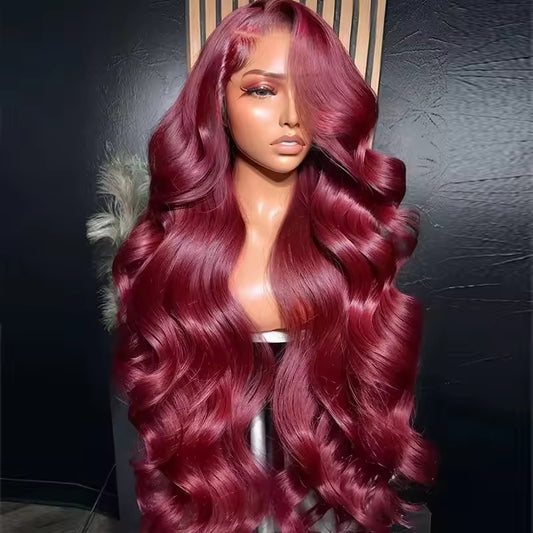 13x6 HD Burgundy Lace Front Wig – 100% Indian Human Hair, Cuticle Aligned, Pre-Plucked