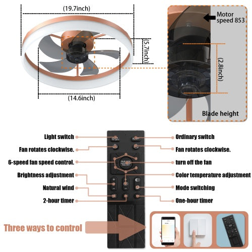 Slim Modern Ceiling Fan with Dimmable LED Light Recessed Mount