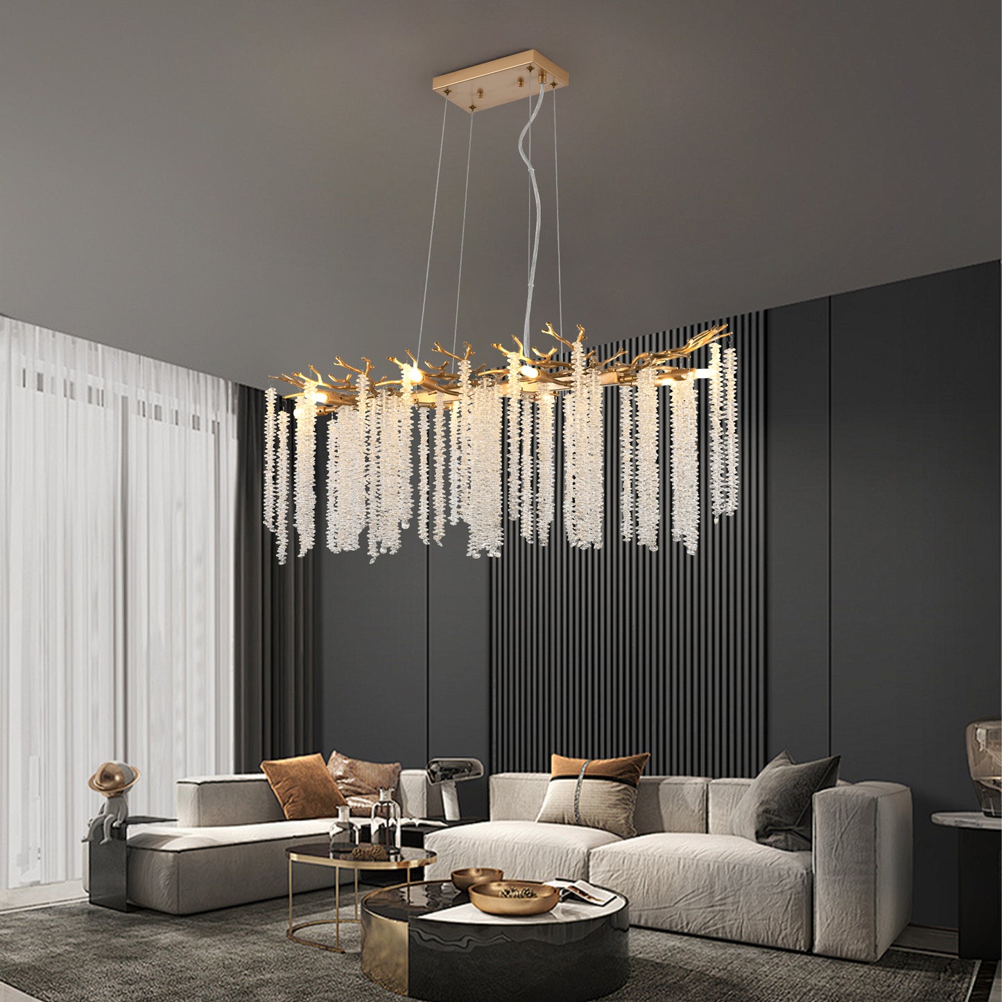 39 Inch Modern Gold Crystal Pendant Light Luxury Chandelier