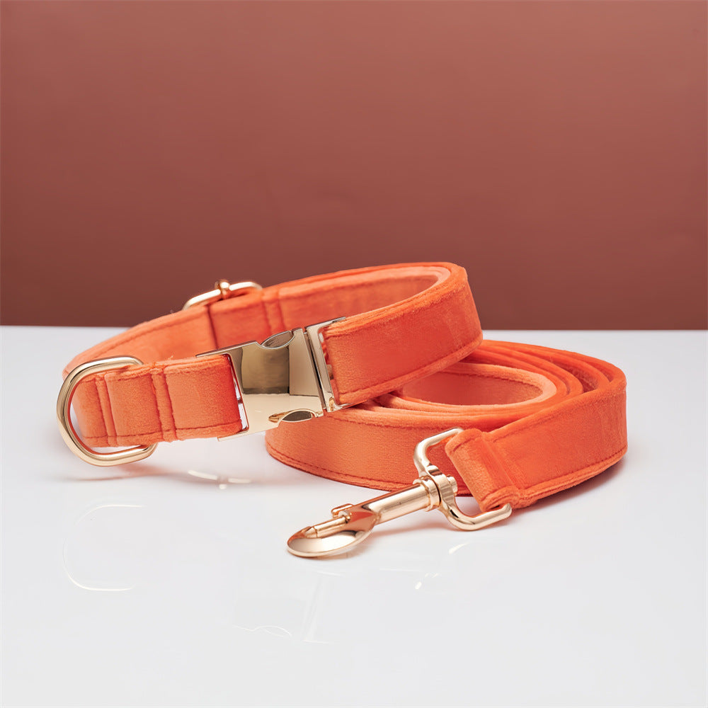 Personalized Multicolor Velvet Dog Collar & Leash Set with Bow