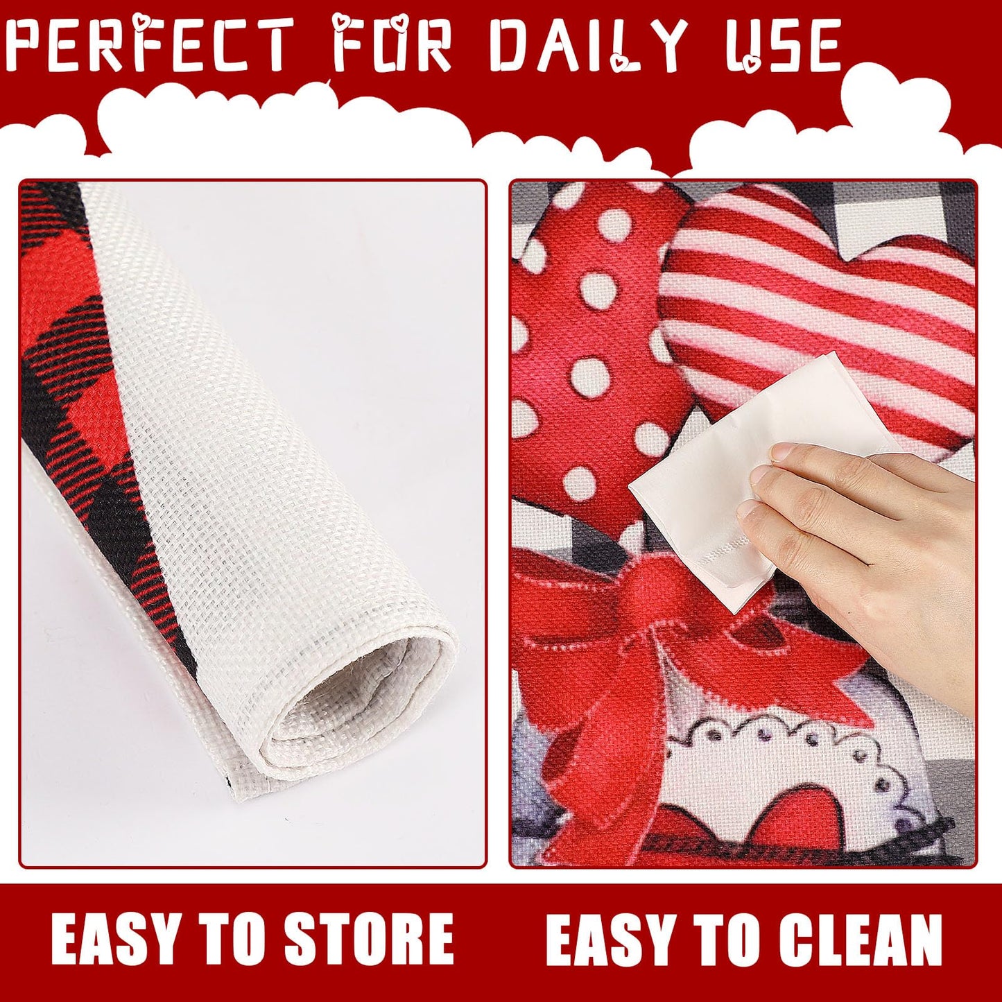 Valentine’s Day Placemats Set of 4 – Gnomes & Hearts Holiday Table Decor