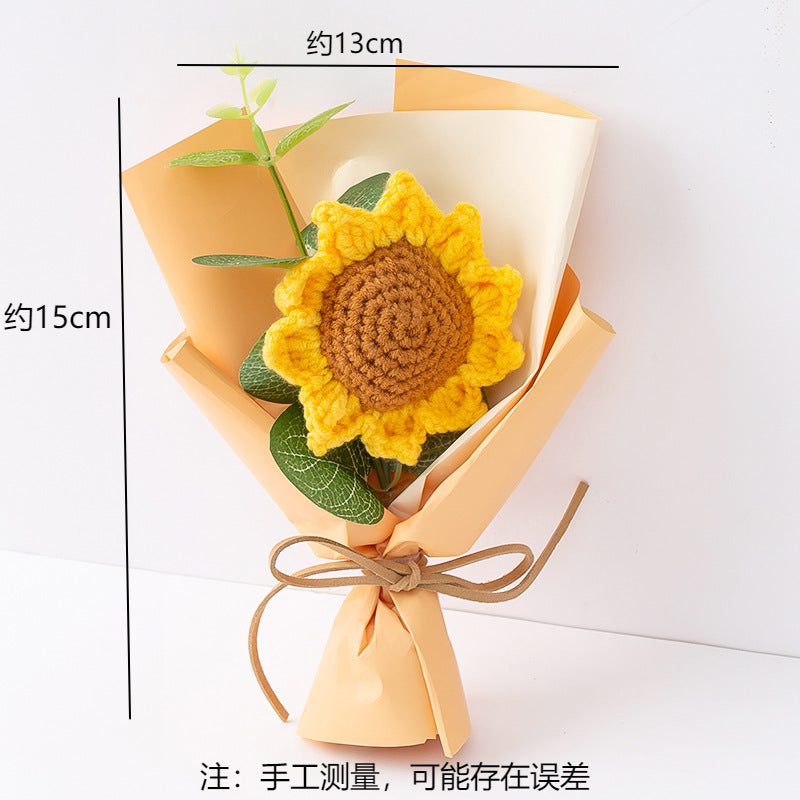 Mini Sunflower Hand-Woven Wool Bouquet – Knitted Flower Gift for Teacher’s Day, Christmas & Valentine’s