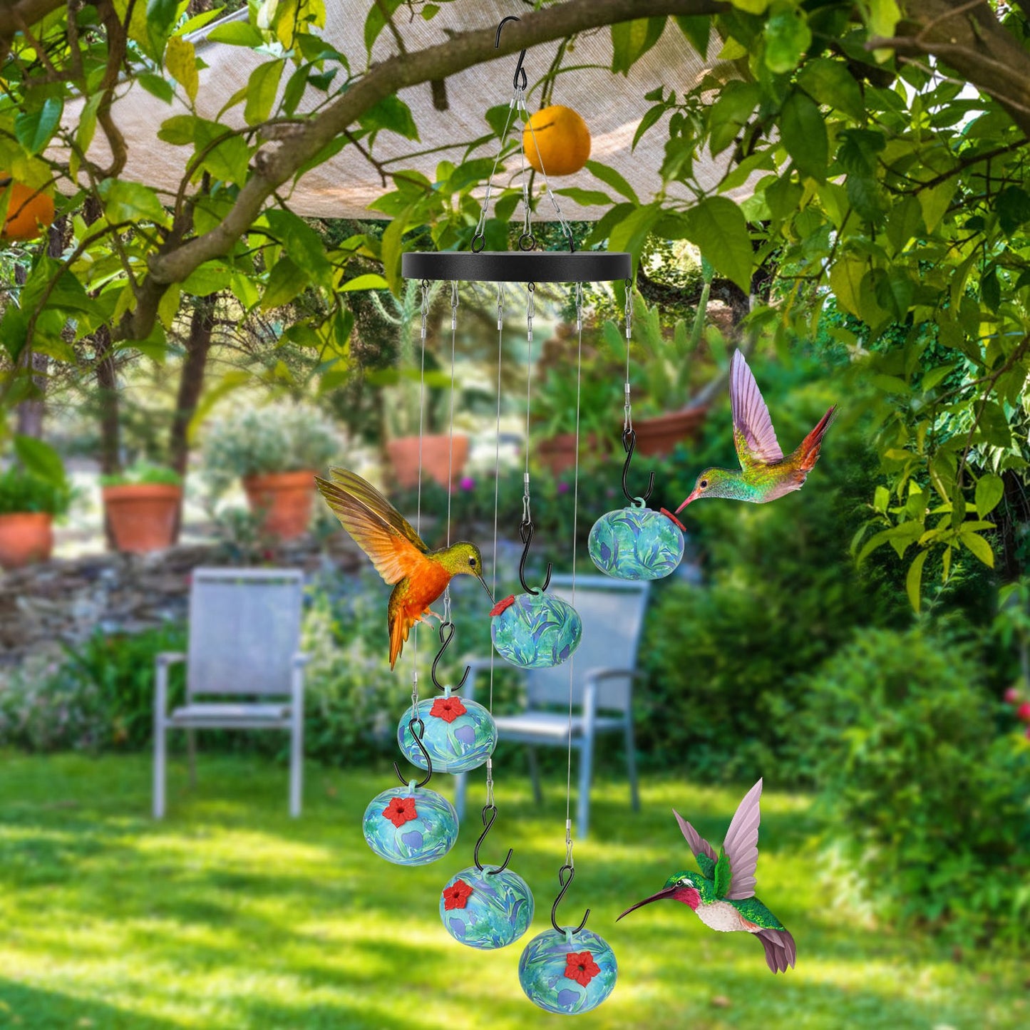 Hanging Hummingbird Feeder Wind Chime – Ant & Bee Proof Outdoor Garden Decor for Patio, Yard & Balcony