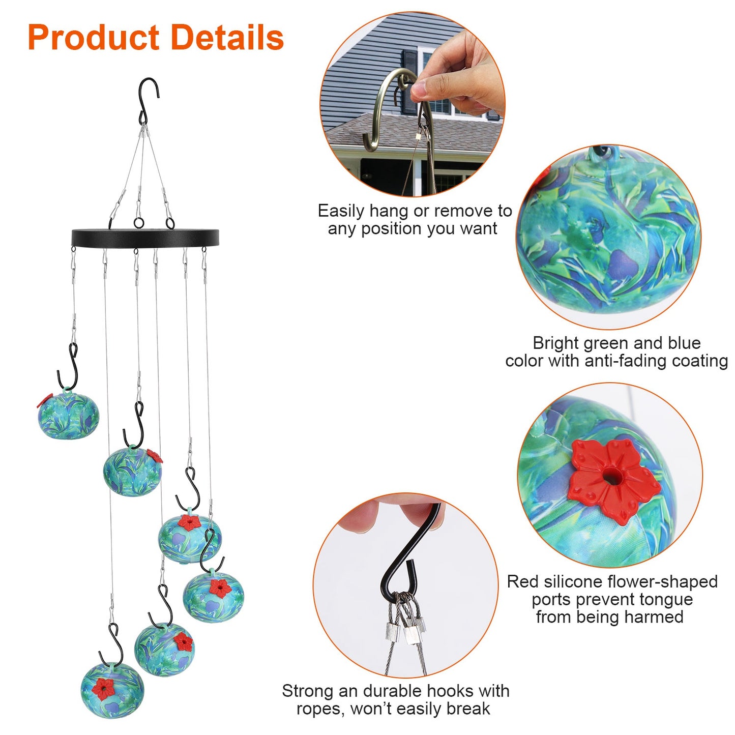 Hanging Hummingbird Feeder Wind Chime – Ant & Bee Proof Outdoor Garden Decor for Patio, Yard & Balcony