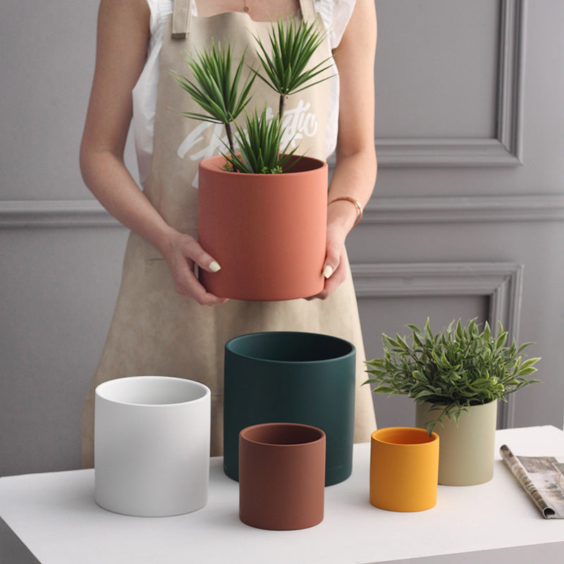 Nordic Industrial Ceramic Flowerpot – Colorful Succulent Planter with Drainage Tray