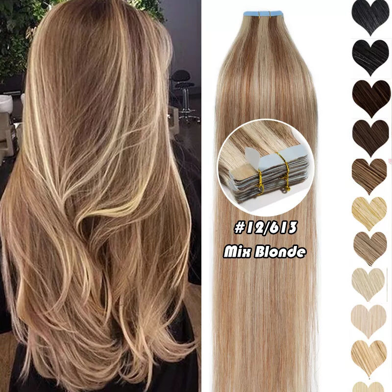 20” Double Drawn Virgin Human Hair Extensions – Invisible Skin Weft, 50g
