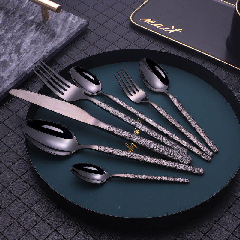 Embossed Textured Handle Steak Knife Set – Western Style Cutlery